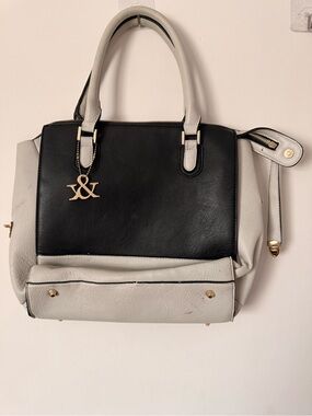 Two-Tone Black and Light Gray Women's Satchel with Gold Accent